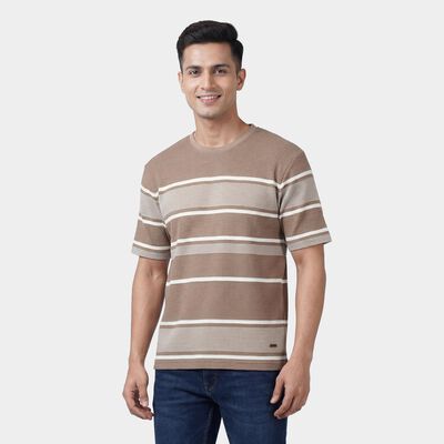 Men's Brown Round Neck Casual T-Shirt