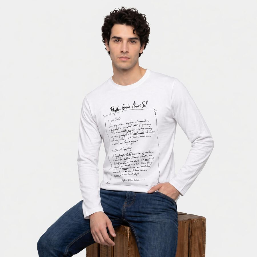 Men's White Crew Neck Regular T-Shirt, सफ़ेद, large