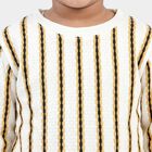 Boys White Crew Neck Regular Striped T-Shirt, White, small