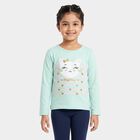 Girls' Mint Green Cotton Round Neck Regular Top, हल्का हरा, small