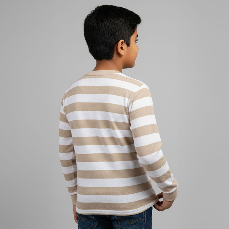 Boys Beige and White Round Neck Casual T-Shirt, भूरा, large image number null
