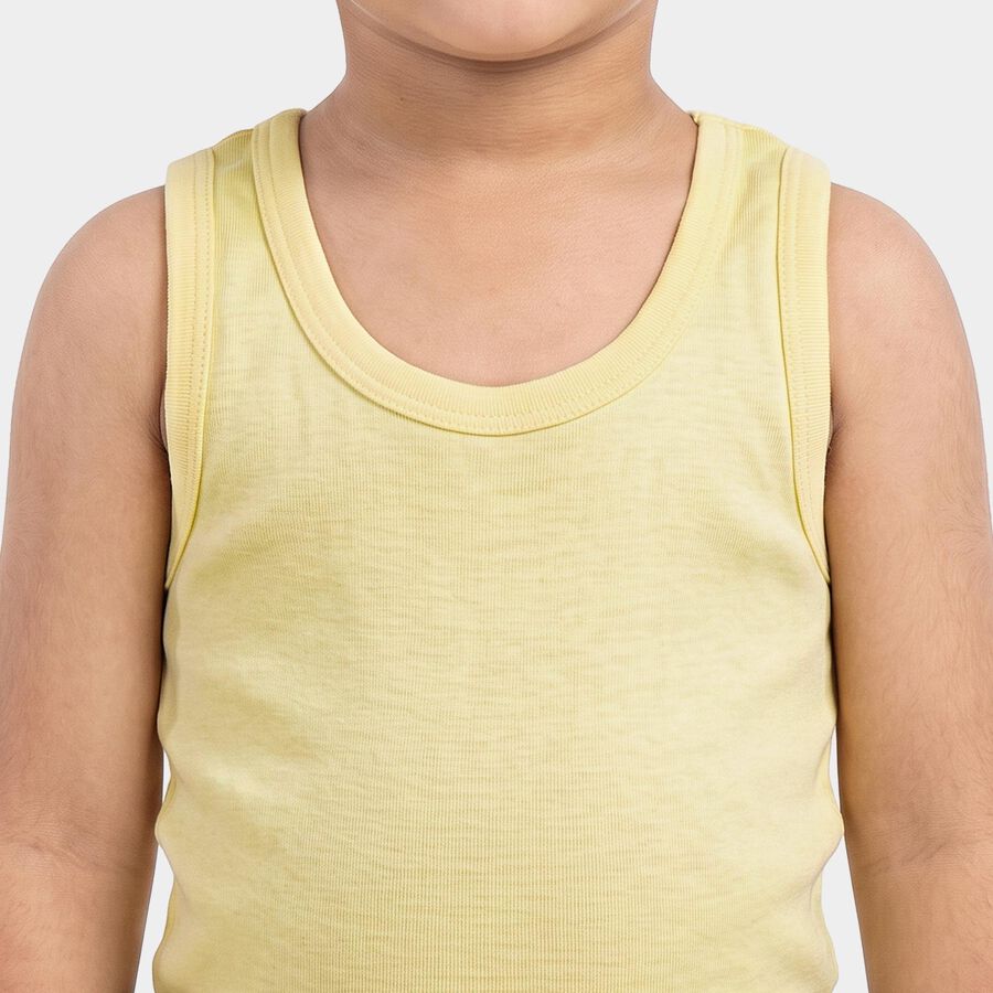 Boys Yellow Cotton Round Neck Vest, Yellow, large
