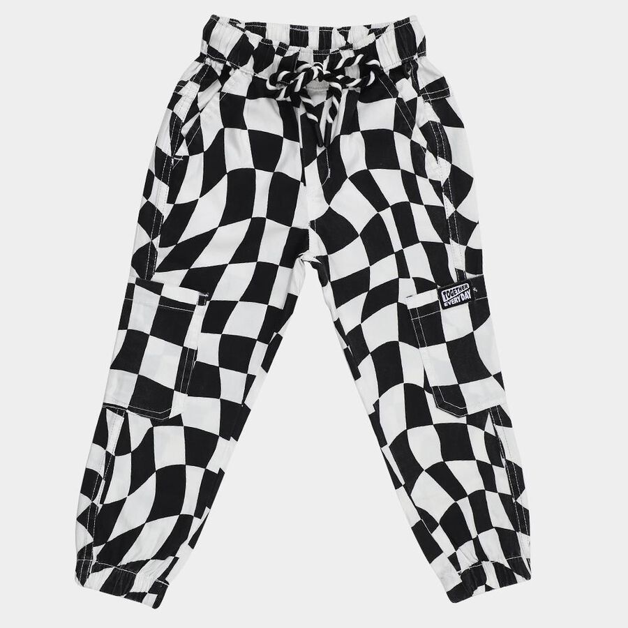 Boys' Black and White Checkered Cargo Trousers, हल्का ग्रे, large image number null