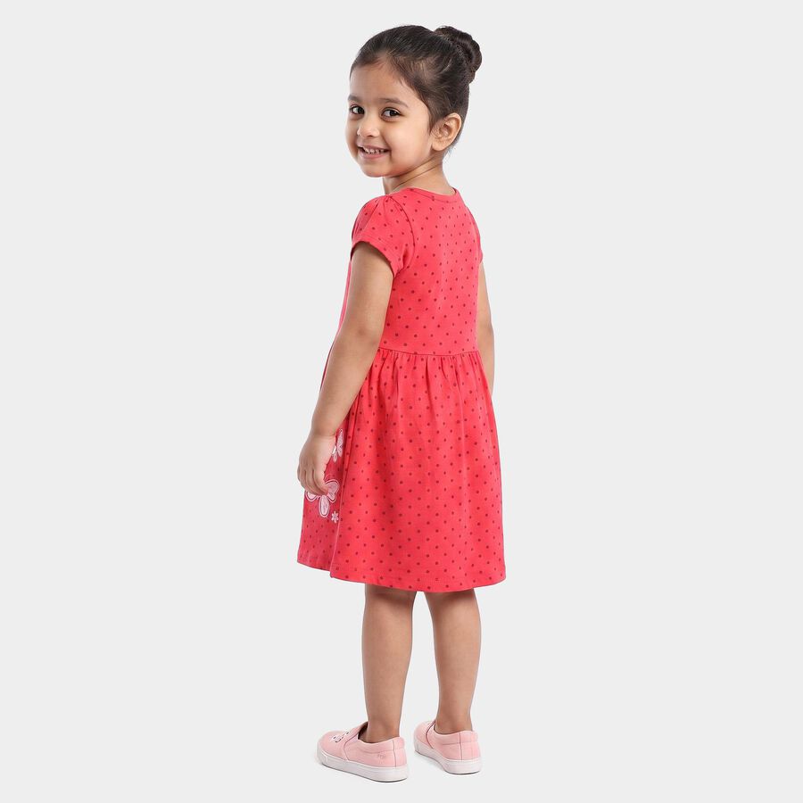 Girls' Fuchsia Fit and Flare Polka Dot Butterfly Print Frock, Fuchsia, large
