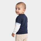Infants Navy Blue Cotton Crew Neck Regular T-Shirt, Navy Blue, small