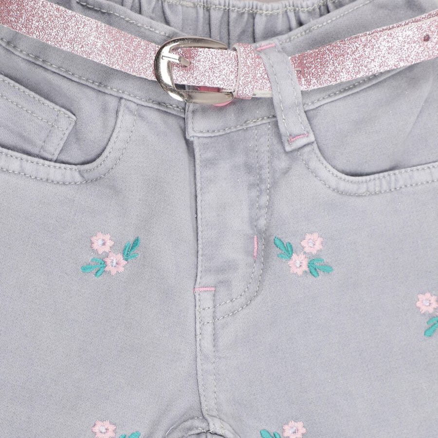 Girls' Light Grey Regular Fit Embroidered Jeans, Light Grey, large image number null