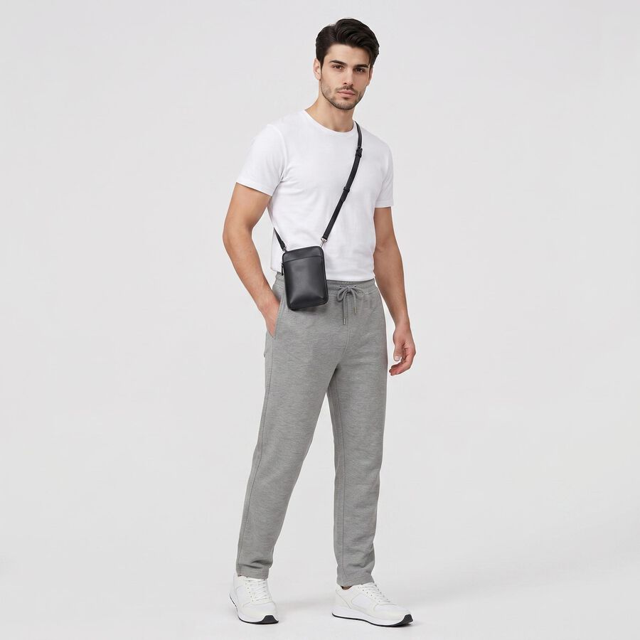 Men's Grey Straight Fit Track Pants, मिश्रित हल्का ग्रे, large