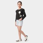 Girls Black Round Neck Regular Top, काला, small