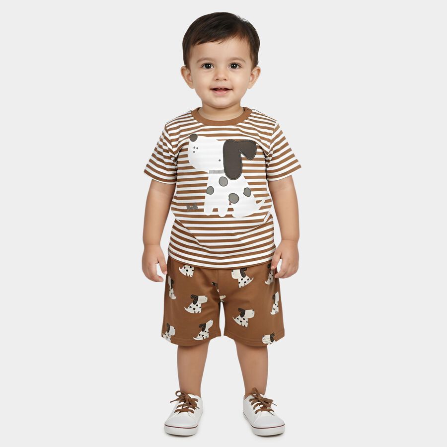 Infants' Beige 100% Cotton Neckline Baba Suit, Beige, large