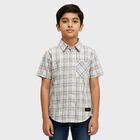 Boys Light Grey Button-Down Casual Shirt, Light Grey, small