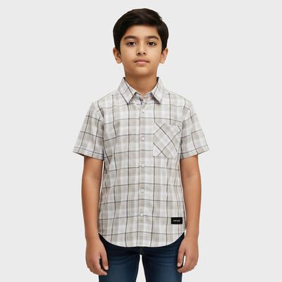 Boys Light Grey Button-Down Casual Shirt