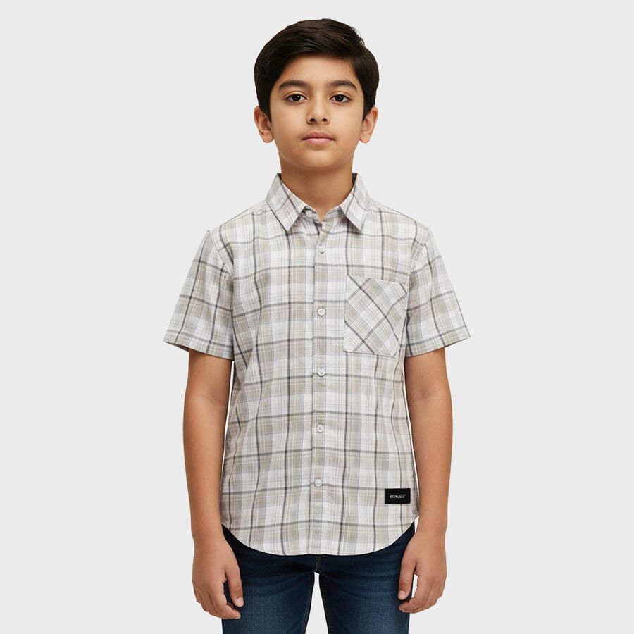 Boys Light Grey Button-Down Casual Shirt, Light Grey, large