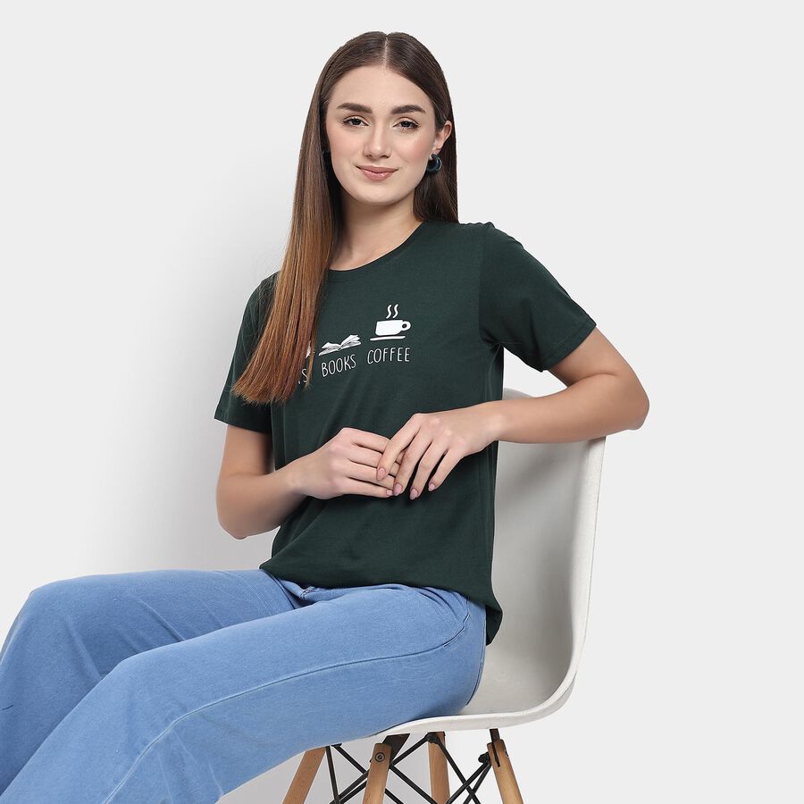 Ladies' Round Neck T-Shirt , गहरा हरा, large image number null