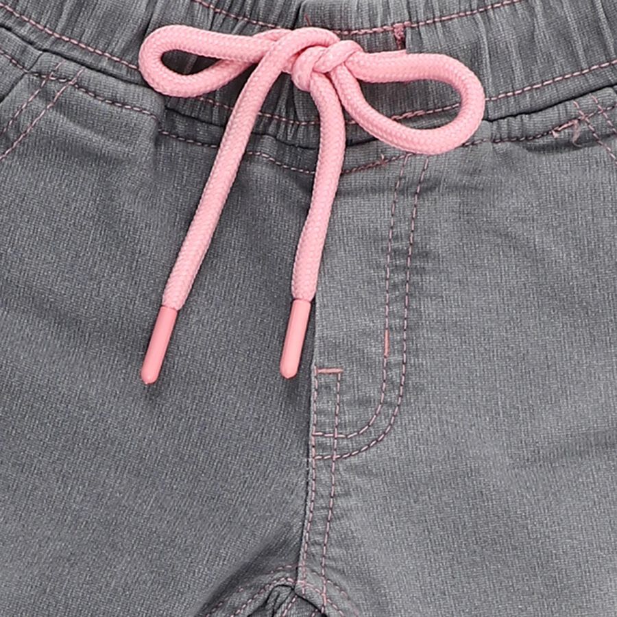 Girls' Muted Grey Jogger Fit Embroidered Jeans, हल्का ग्रे, large image number null