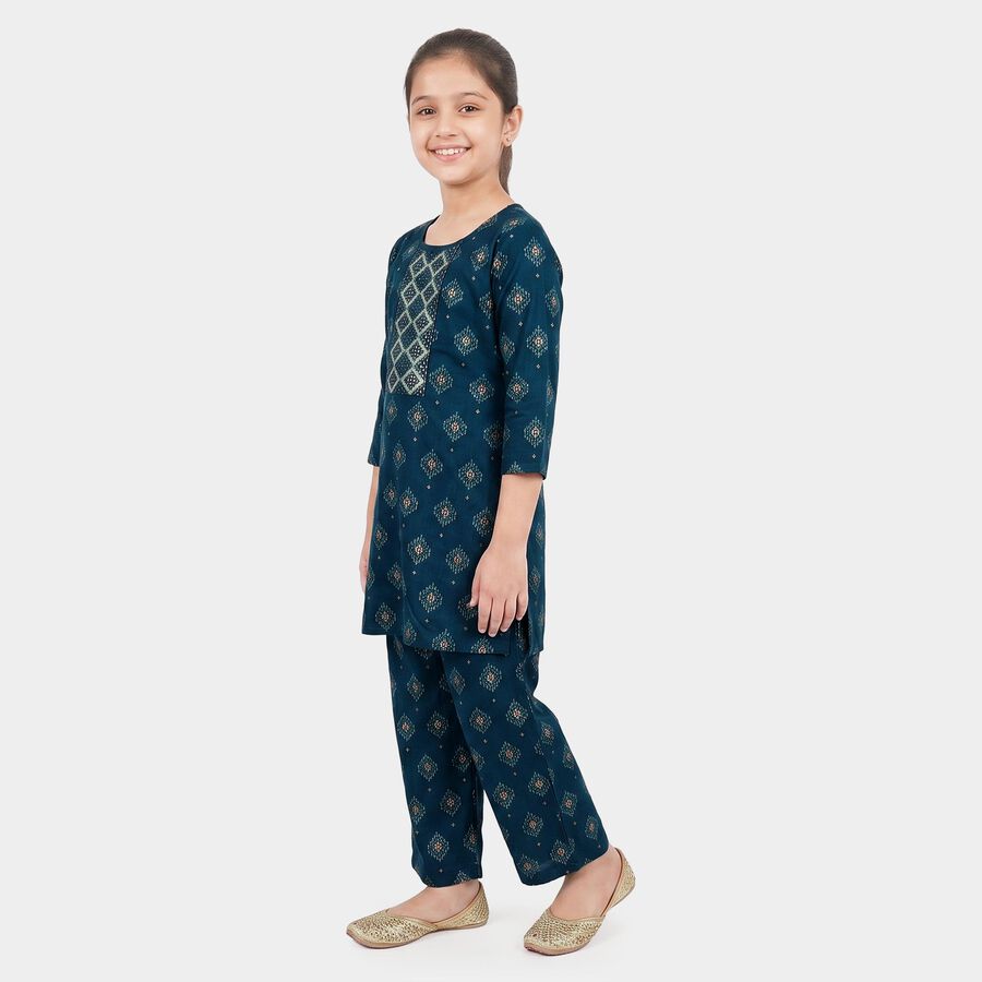 Girls Navy Blue Round Neck Fusion Set Upper and Bottom Set, नेवी ब्लू, large