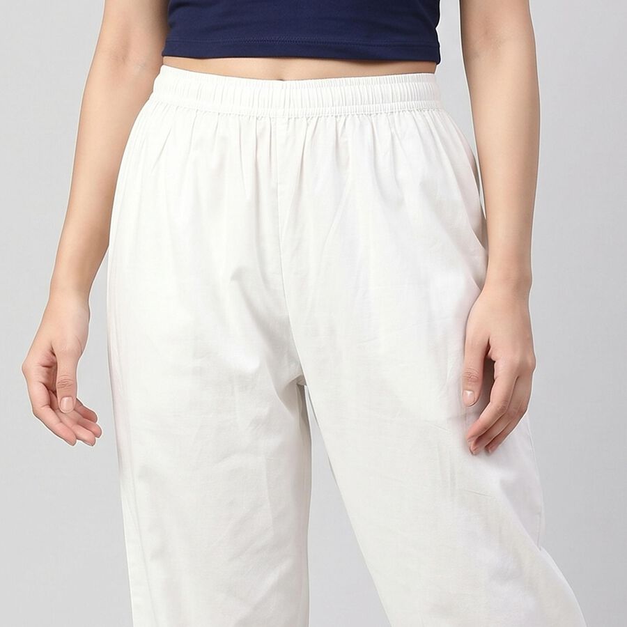 Women's Off White Regular Fit Lace Hem Palazzos, Off White, large