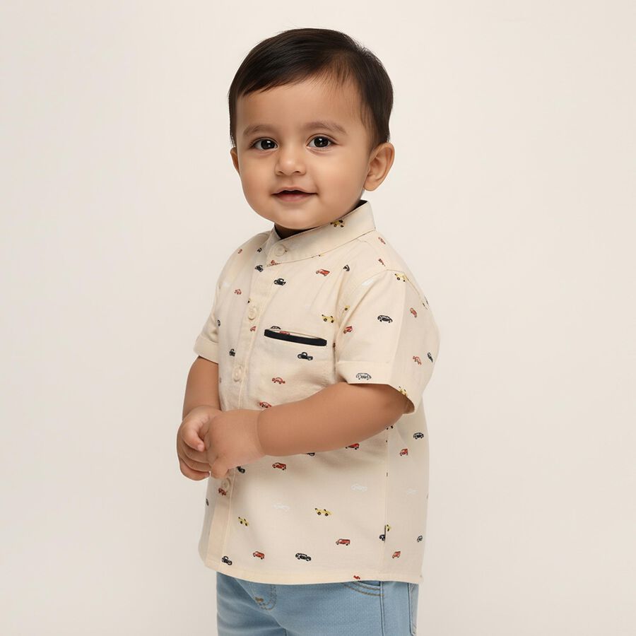 Infants Soft Beige Cotton Half Sleeve Mandarin Collar Casual Shirt, Beige, large image number null