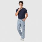 Men's Light Blue Cargo Fit Washed Jeans, हल्का नीला, small