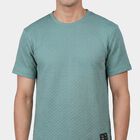 Men's Teal Round Neck Athleisure T-Shirt, Aqua, small
