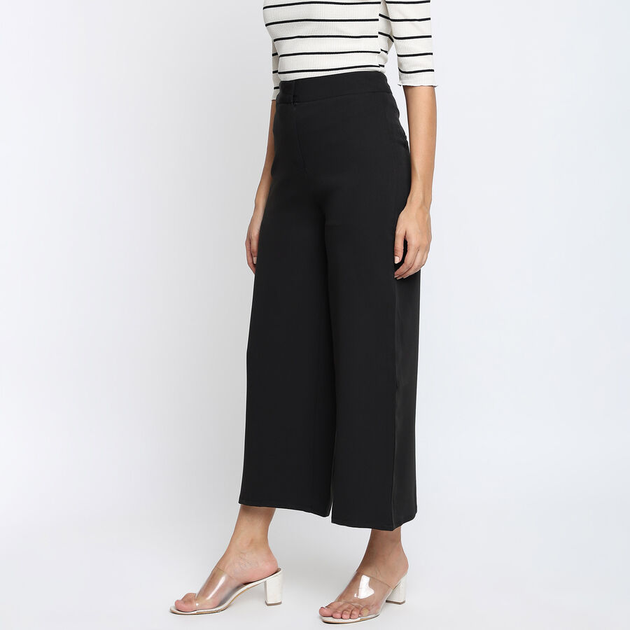 Solid High Rise Flared Trousers, Black, large image number null
