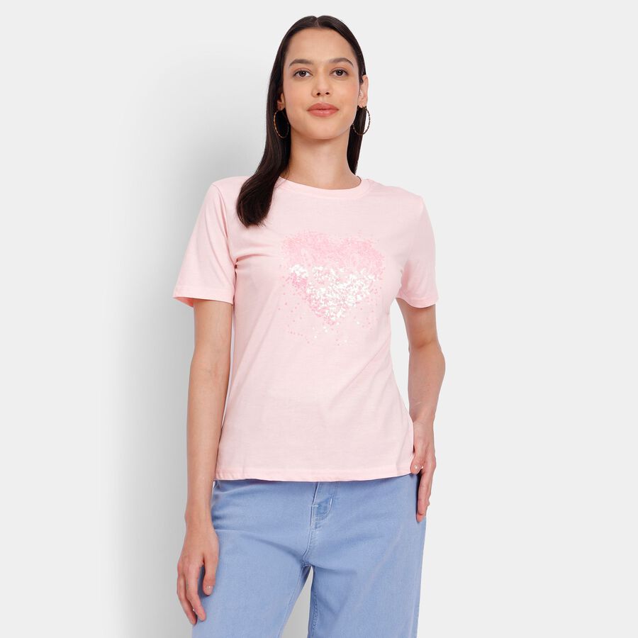 Ladies' Round Neck T-Shirt, हल्का गुलाबी, large image number null
