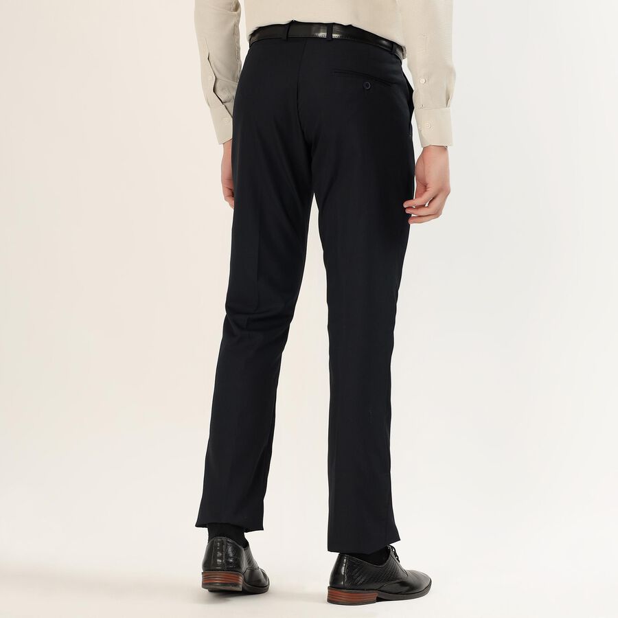 Men's Jet Black Slim Fit Flat-Front Formal Trousers, Navy Blue, large