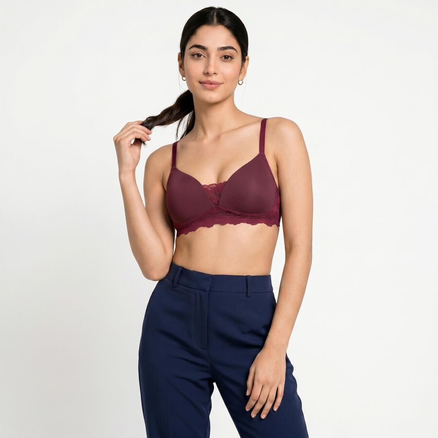 Women's Wine Padded T-Shirt Bra, वाइन, large