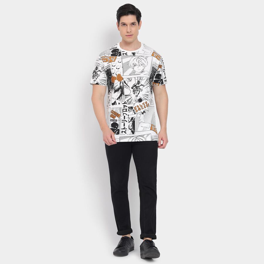 Men's 100% Cotton Round Neck Half Sleeves T-Shirt, White, large