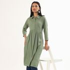 Women's Muted Sage Green Collared Self Design Kurta, गहरा हरा, small image number null
