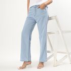Women's Light Powder Blue Straight Fit Embroidered Jeans, Mid Blue, small image number null