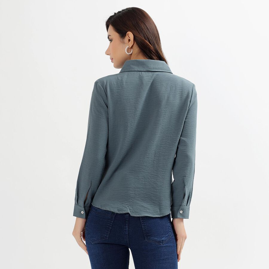 Ladies' Muted Steel Blue Classic Collar Casual Shirt, Teal Blue, large image number null