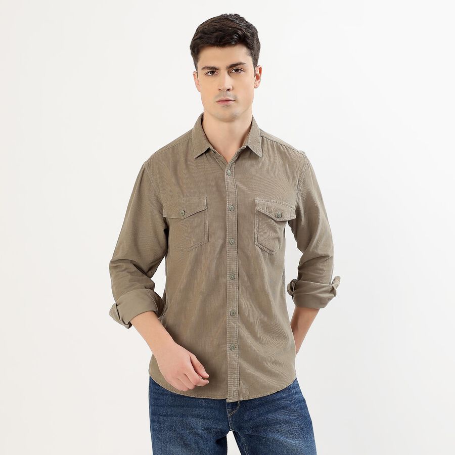 Men's Muted Olive Green Classic Collar Casual Shirt, Olive, large