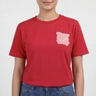 Women's Fuchsia Round Neck Casual T-Shirt, रानी (फ्यूशिया), small