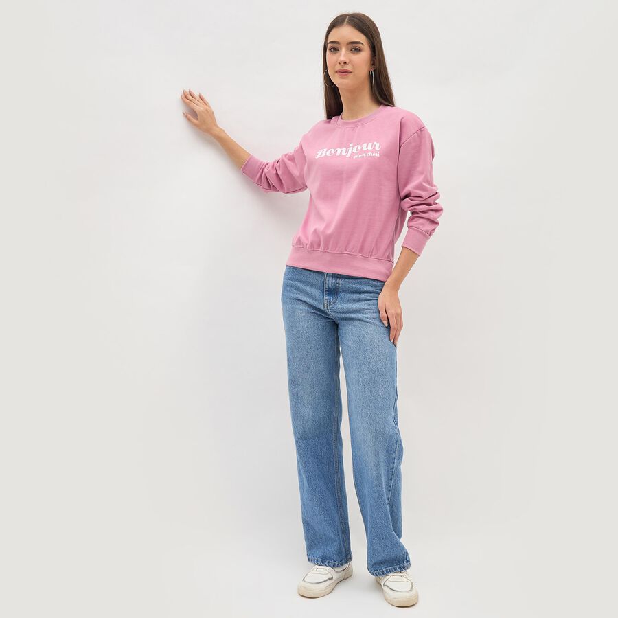 Women's Muted Dusty Pink Crew Neck Casual Sweatshirt, गुलाबी, large image number null