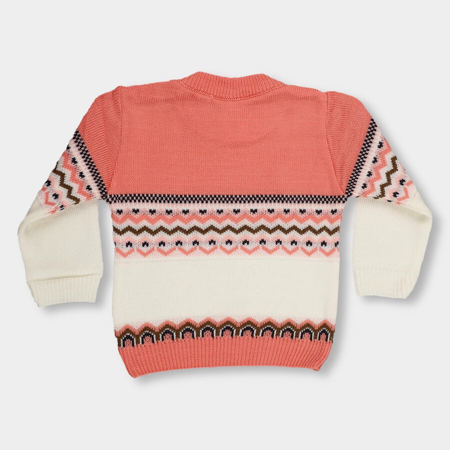 Infants Soft Coral Pink Round Neck Regular Fit Pullover, Pink, large image number null