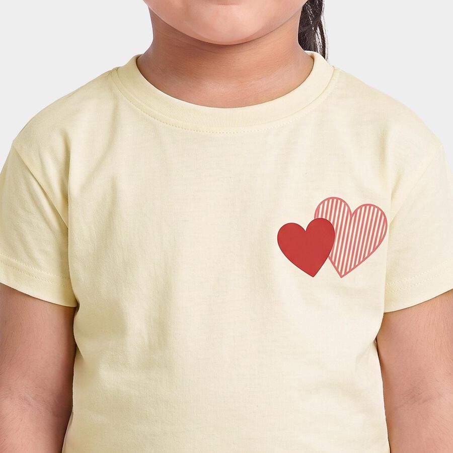 Girls' Off White Cotton Round Neck Regular T-Shirt, Off White, large
