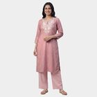 Women's Pink Notch Neck Printed Straight Kurta, Light Pink, small