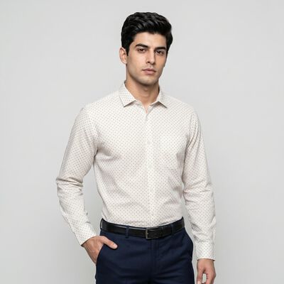 Men's Beige Geometric Formal Shirt