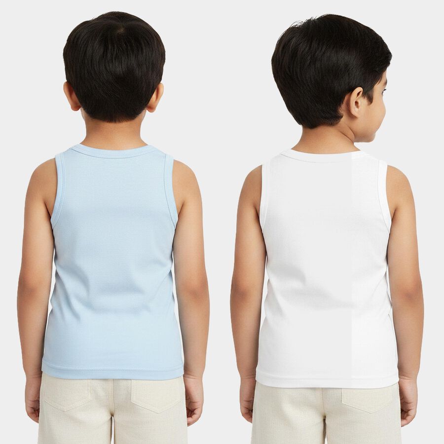 Boys Light Blue Cotton Round Neck Sweater Vest, हल्का नीला, large