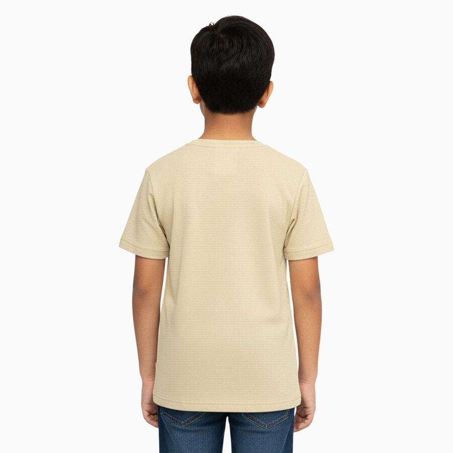 Boys Light Beige Crew Neck Casual Half Sleeve T-Shirt, गहरा पीला, large image number null