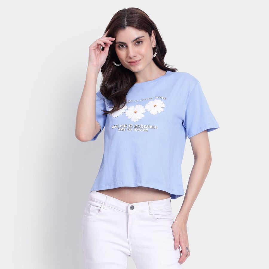 Ladies' 100% Cotton Crop  Top, हल्का नीला, large image number null