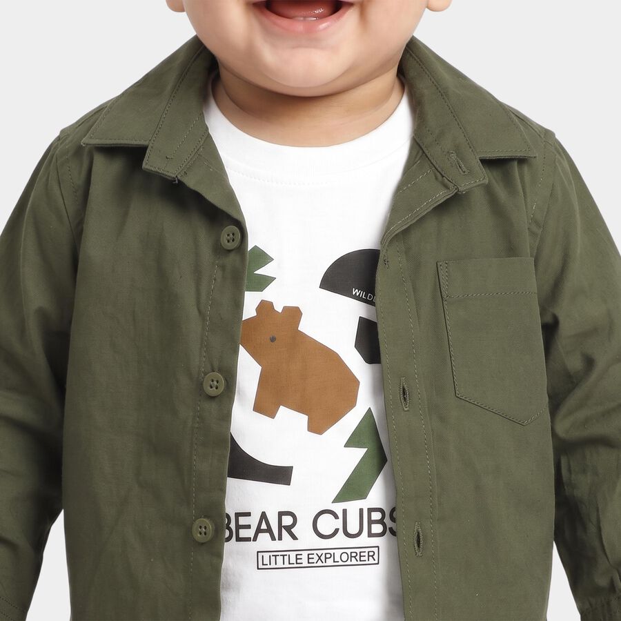 Infants' Olive Green Cotton Regular Fit Shirt, Olive, large