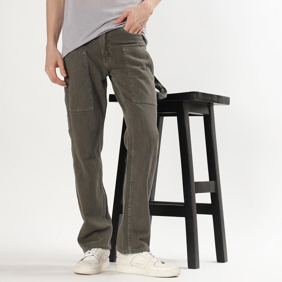 Men's Muted Olive Skinny Fit Utility Style Jeans, Olive, large image number null