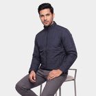Men's Navy Blue Stand Collar Windbreaker Jacket, Navy Blue, small