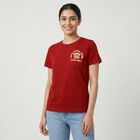Women's Maroon Cotton Round Neck Casual T-Shirt, मरून, small