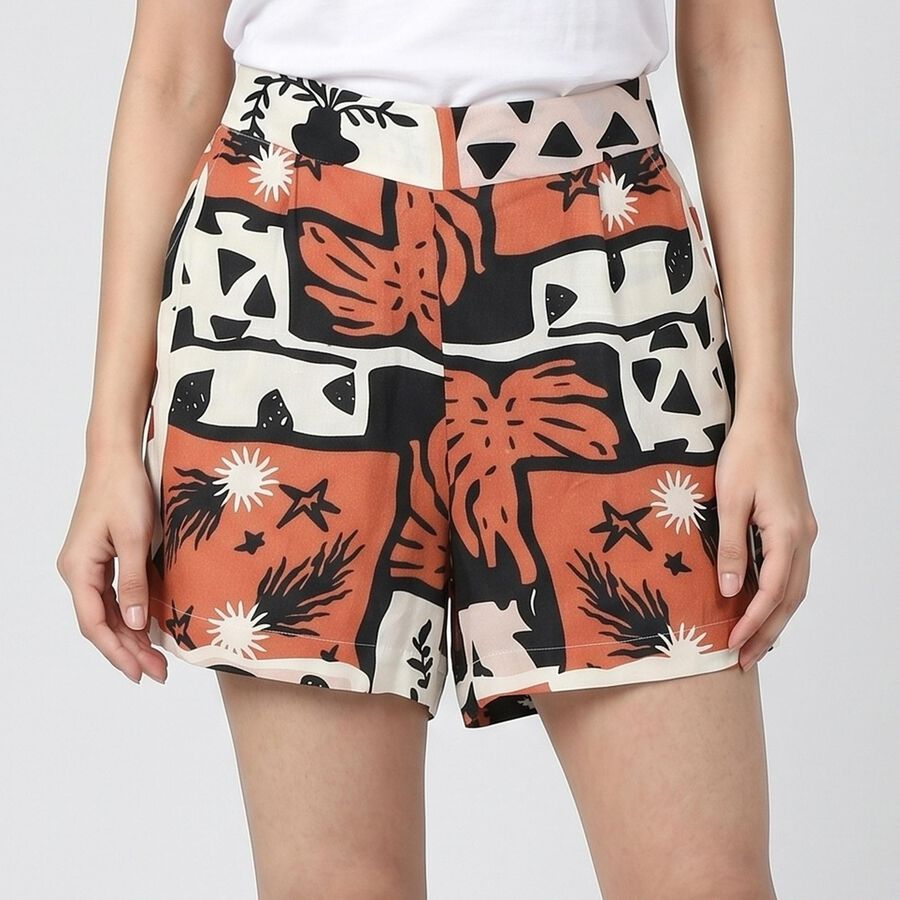 Women's Beige Regular Fit Printed Shorts, Beige, large