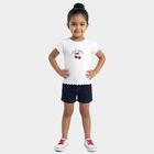 Girls' White Cotton Blend Round Neck Casual T-Shirt, White, small
