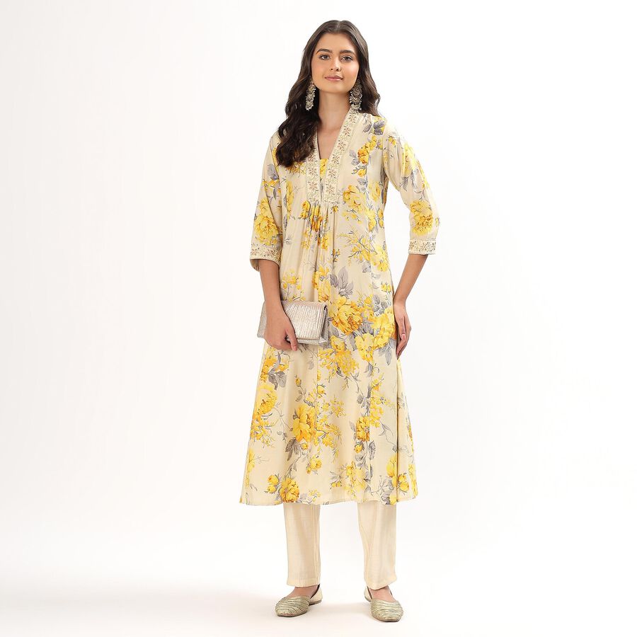 Women's Mustard Yellow Printed Ethnic Set, Mustard, large