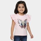 Girls Pink Cotton Round Neck Romantic T-Shirt, हल्का गुलाबी, small