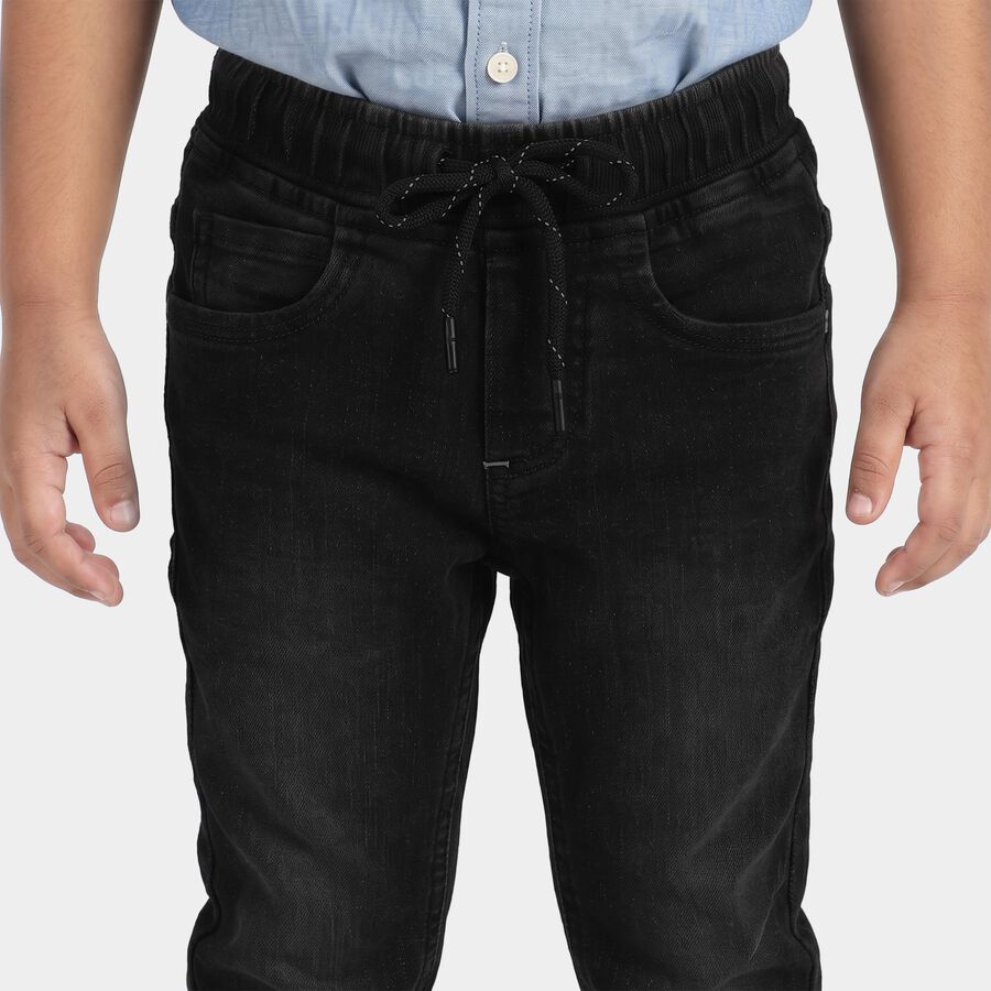 Boys Black Slim Fit Washed Jeans, Black, large